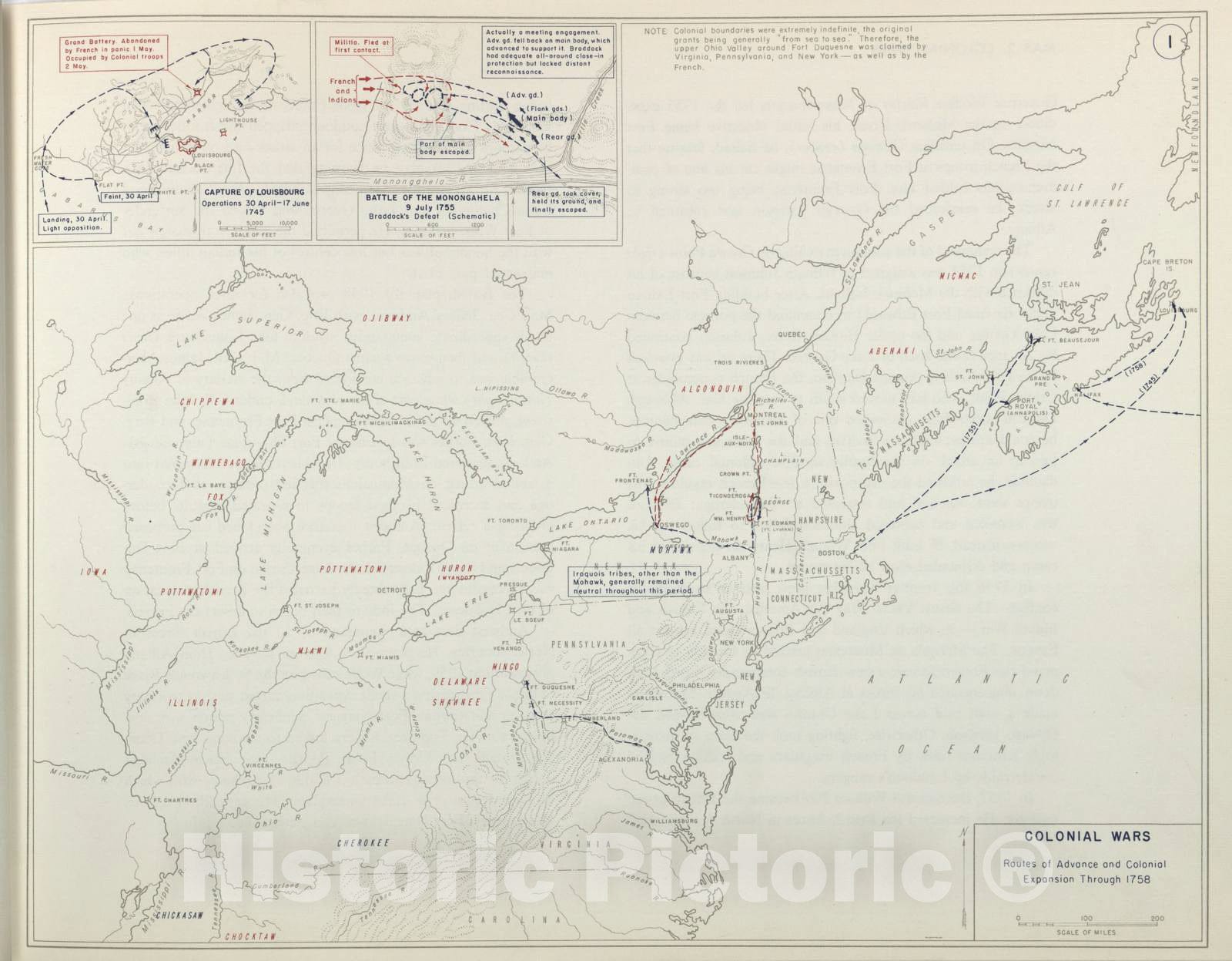 Historic 1959 Map - The West Point Atlas of American Wars - Colonial Wars - Canada, 1759-1760