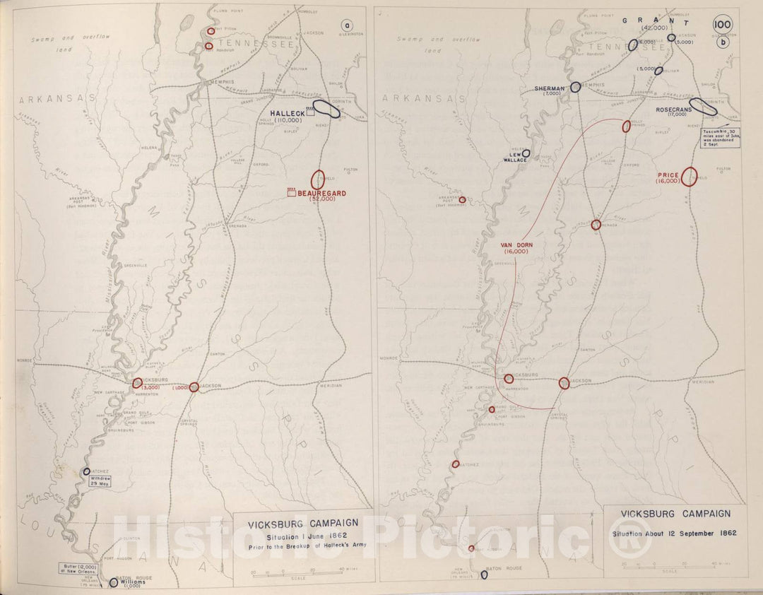 Historic 1959 Map - The West Point Atlas of American Wars - Vicksburg Campaign, Sherman's Pursuit, July 1863