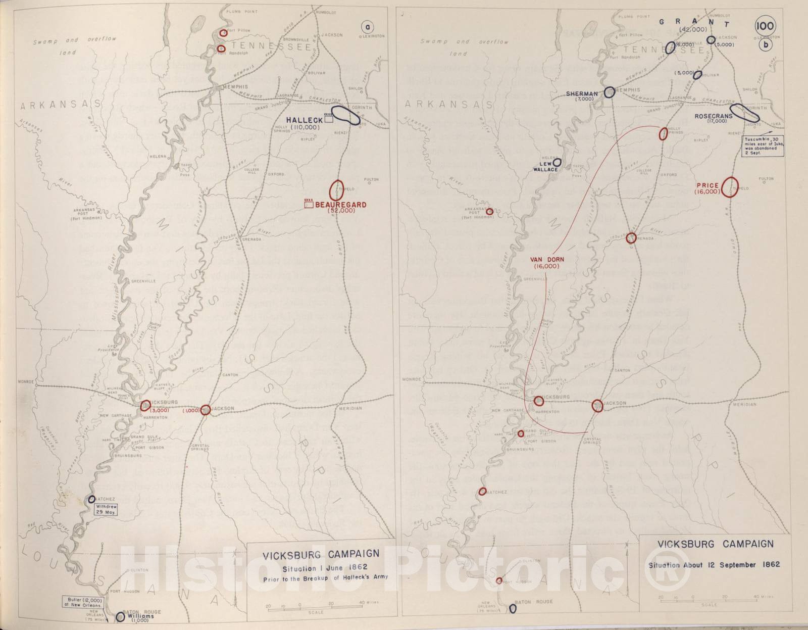 Historic 1959 Map - The West Point Atlas of American Wars - Vicksburg Campaign, Sherman's Pursuit, July 1863