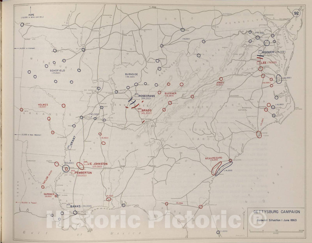 Historic 1959 Map - The West Point Atlas of American Wars - Gettysburg Campaign, June 1863 2