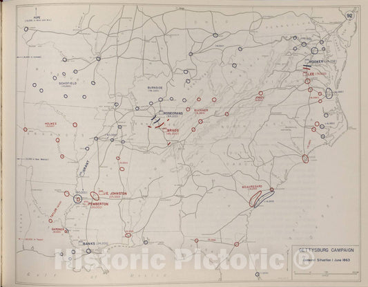 Historic 1959 Map - The West Point Atlas of American Wars - Gettysburg Campaign, June 1863 2
