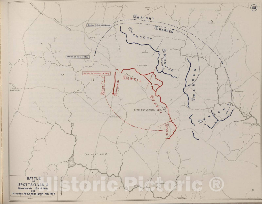 Historic 1959 Map - The West Point Atlas of American Wars - Battle of Spottsylvania, May 1864 2