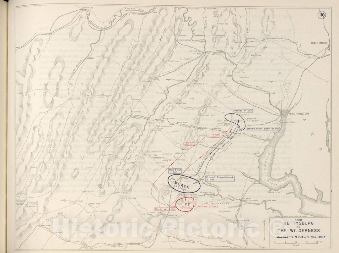 Historic 1962 Map - The West Point Atlas of The Civil War - Gettysburg Campaign, Battle of Gettysburg, July 1863 1