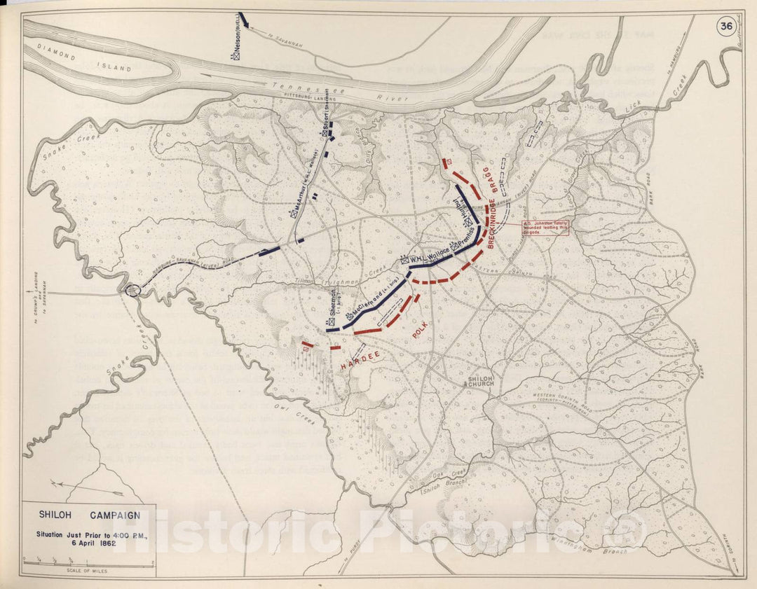 Historic 1959 Map - The West Point Atlas of American Wars - Shiloh Campaign - April 5-6, 1862 2