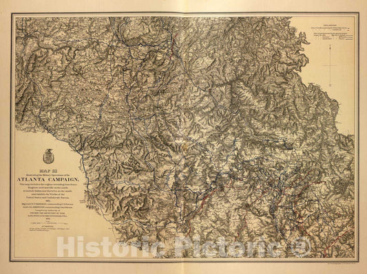 Historic 1883 Map - Military maps of The United States. - Map of Atlanta Campaign, from Tenn. River to The Oostanaula River, 1864