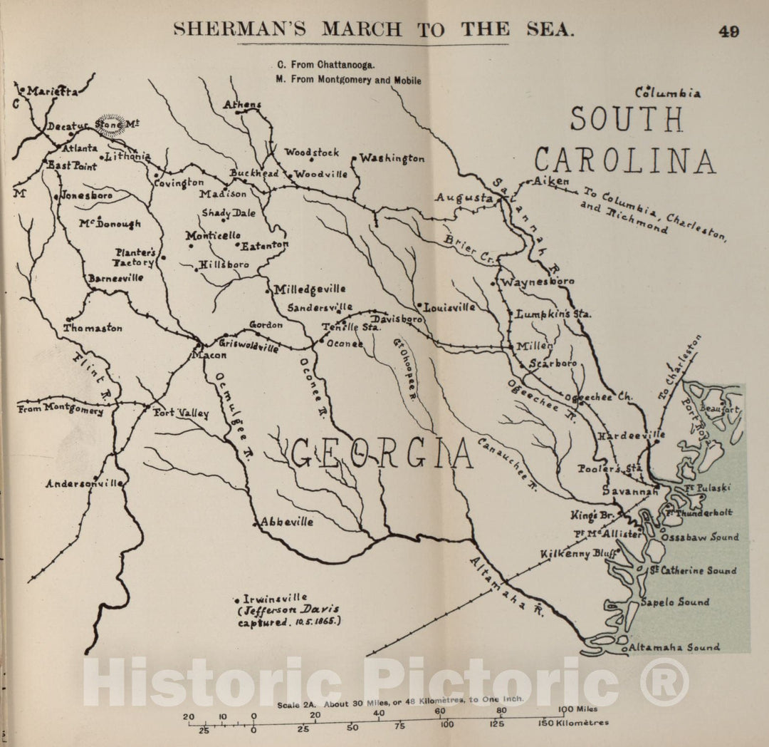 Historic 1910 Map - The American Civil War-maps. - Sherman's March to The sea 1