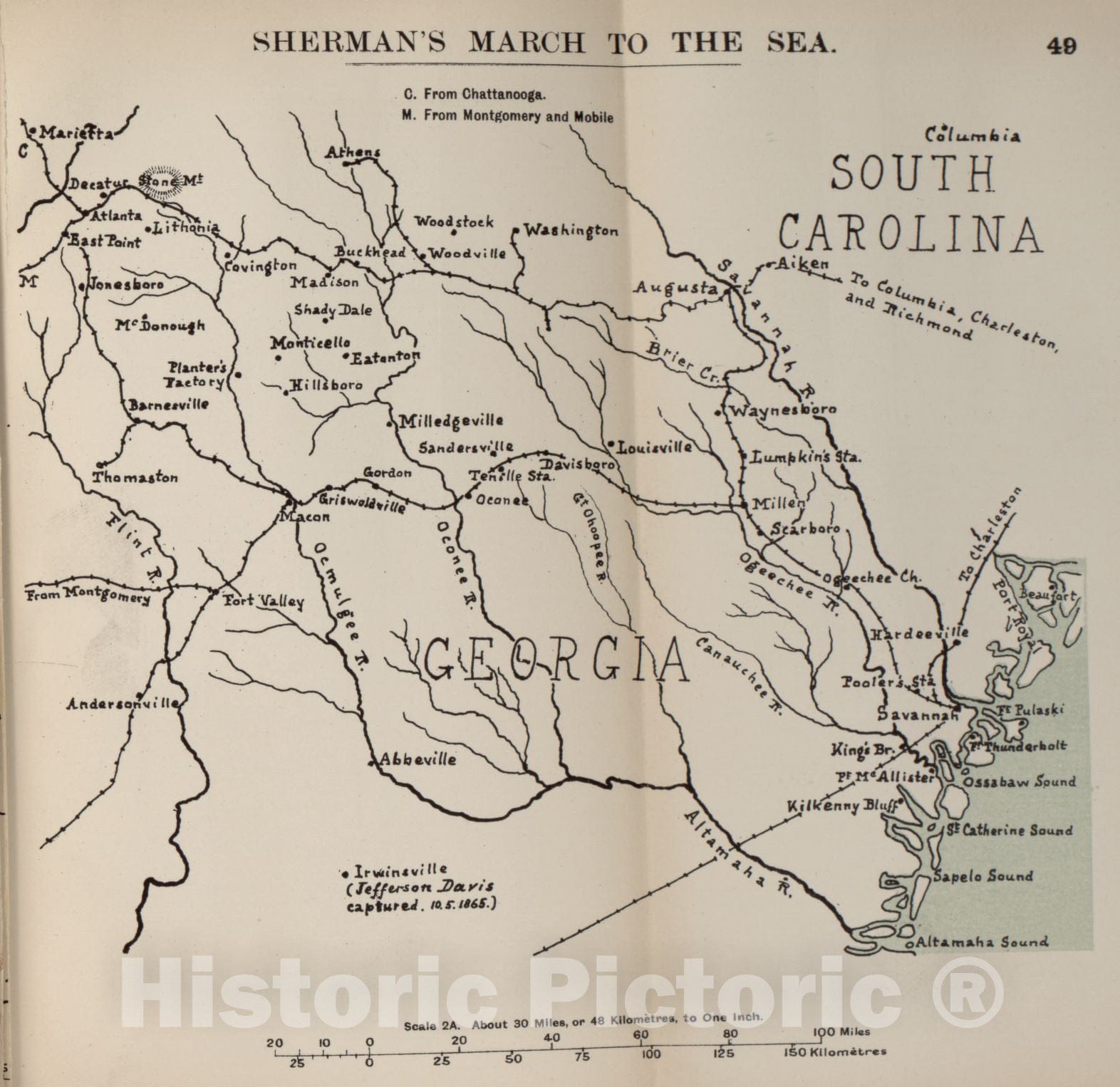 Historic 1910 Map - The American Civil War-maps. - Sherman's March to The sea 1