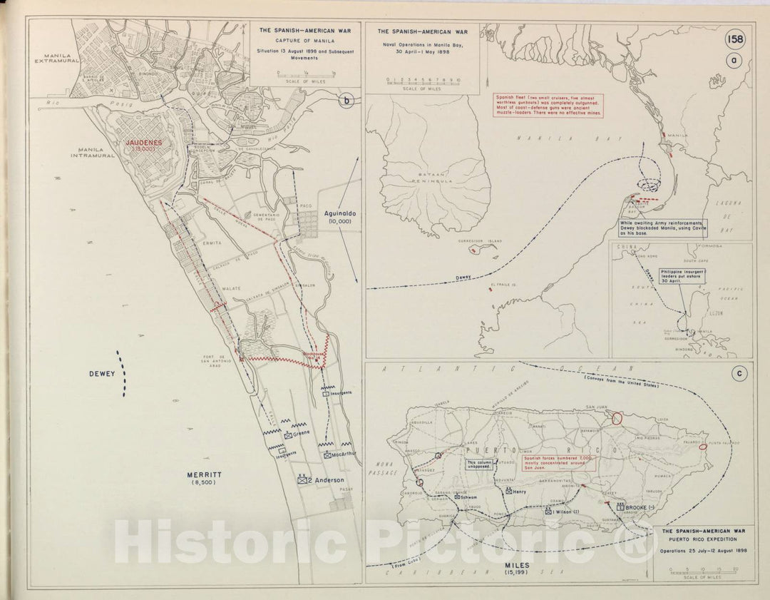 Historic 1959 Map - The West Point Atlas of American Wars - Spanish-American War, Santiago Campaign, July 1898