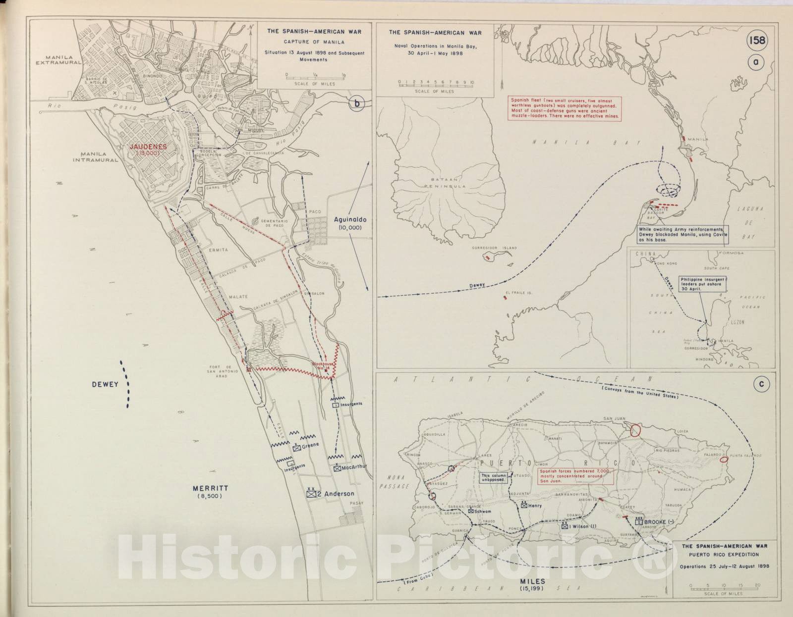 Historic 1959 Map - The West Point Atlas of American Wars - Spanish-American War, Santiago Campaign, July 1898