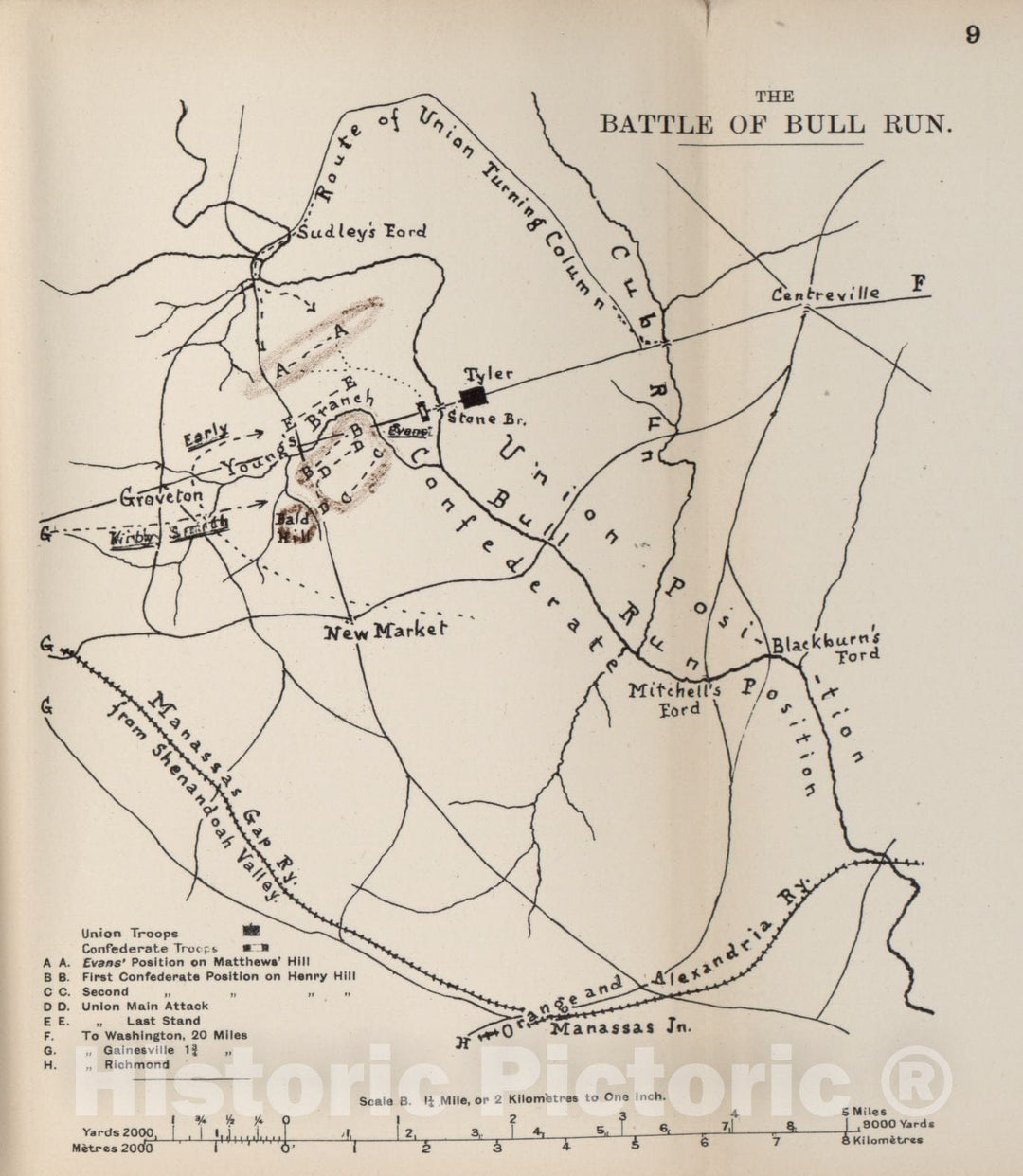 Historic 1910 Map - The American Civil War-maps. - Battle of Bull Run 2