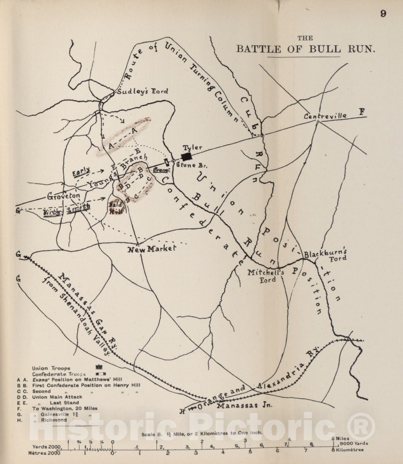 Historic 1910 Map - The American Civil War-maps. - Battle of Bull Run 2