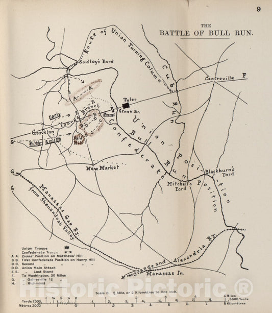Historic 1910 Map - The American Civil War-maps. - Battle of Bull Run 2