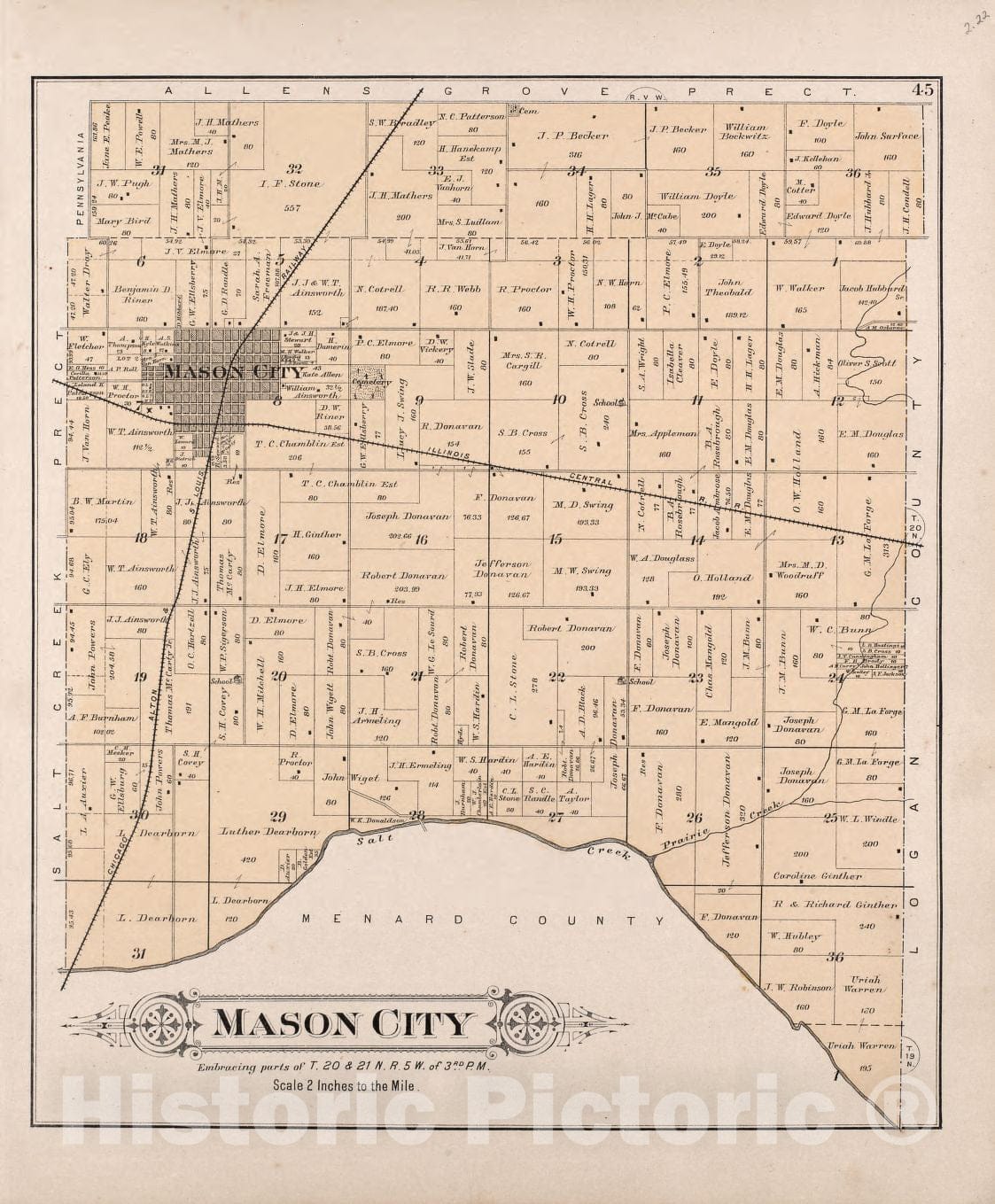 Historic 1891 Map - Plat Book of Mason County, Illinois - Mason City 1