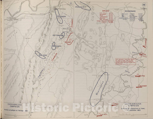 Historic 1959 Map - The West Point Atlas of American Wars - Chickamauga Campaign; Tullahoma Campaign, June and July 1863