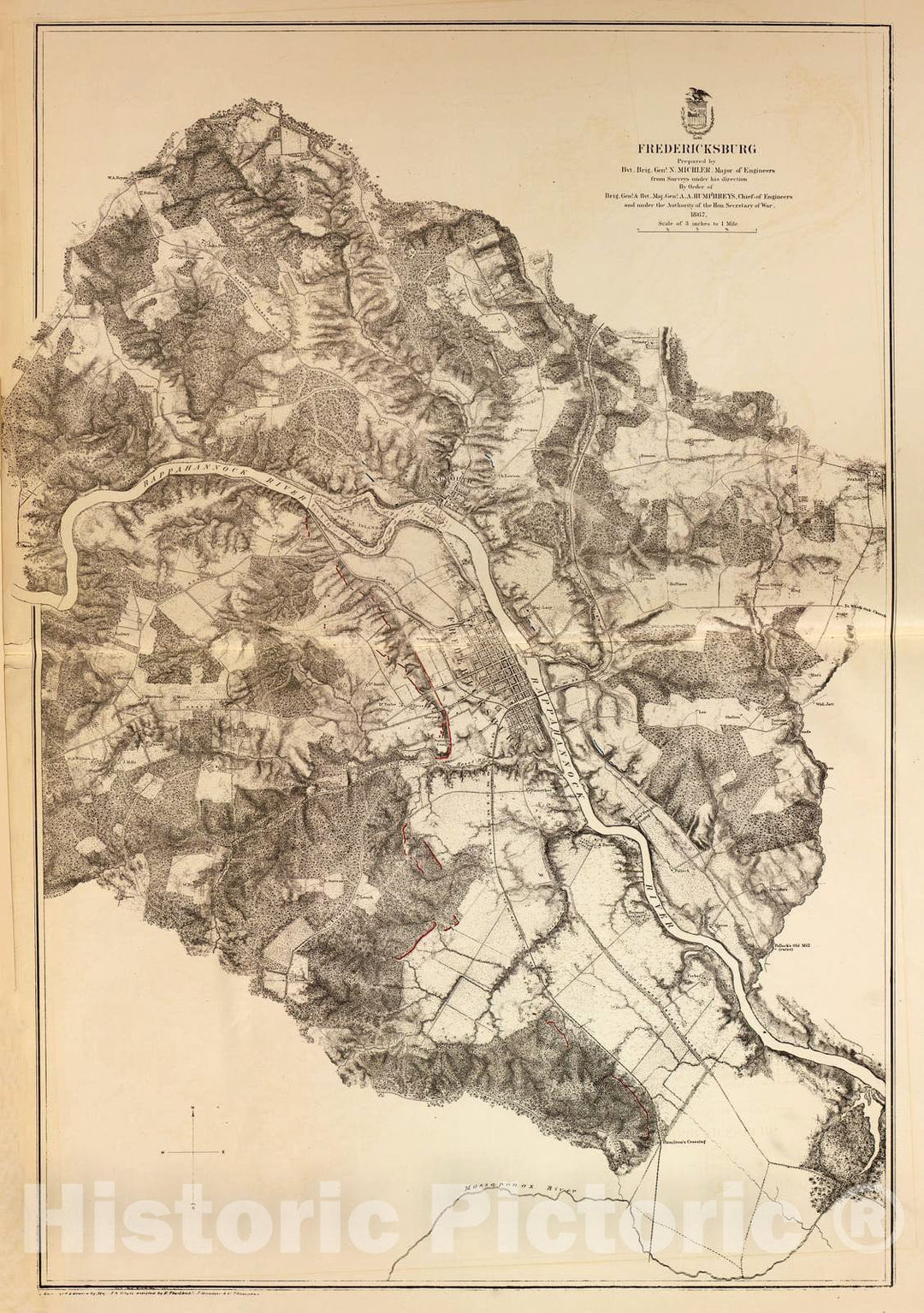 Historic 1883 Map - Military maps of The United States. - Fredericksburg, Va, 1867