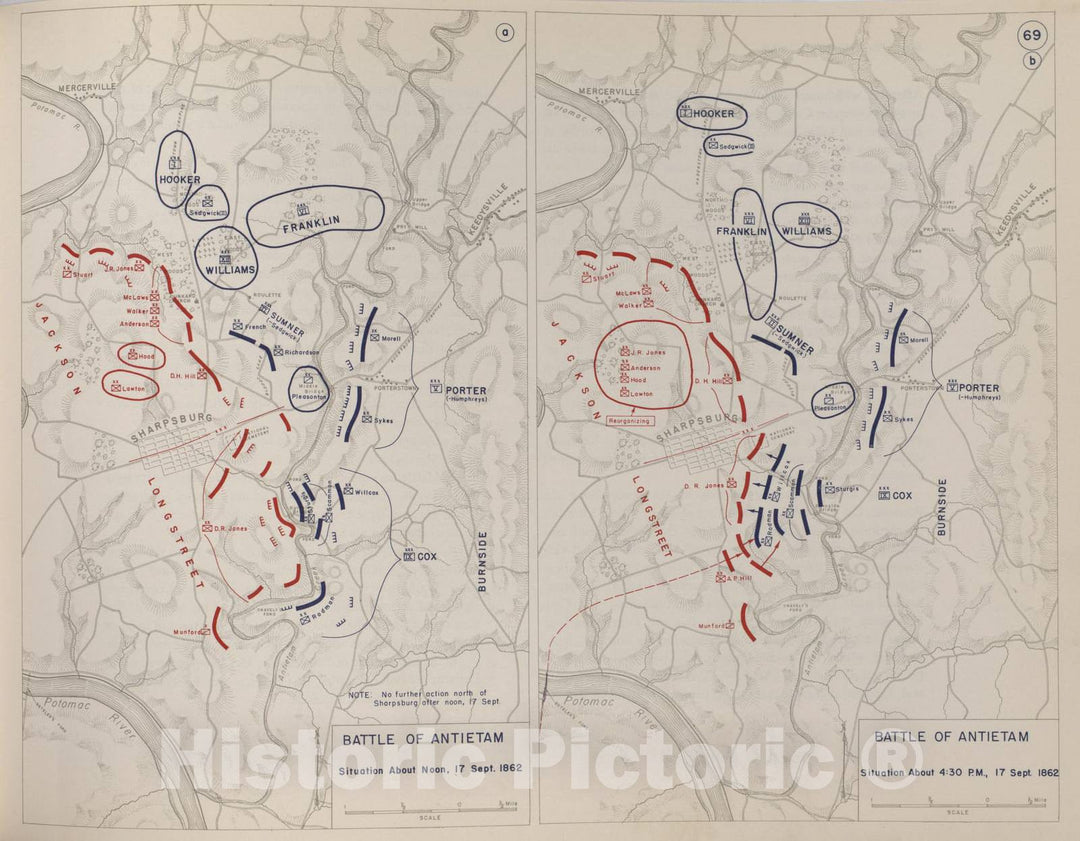 Historic 1959 Map - The West Point Atlas of American Wars - Antietam Campaign, Sept. 1862