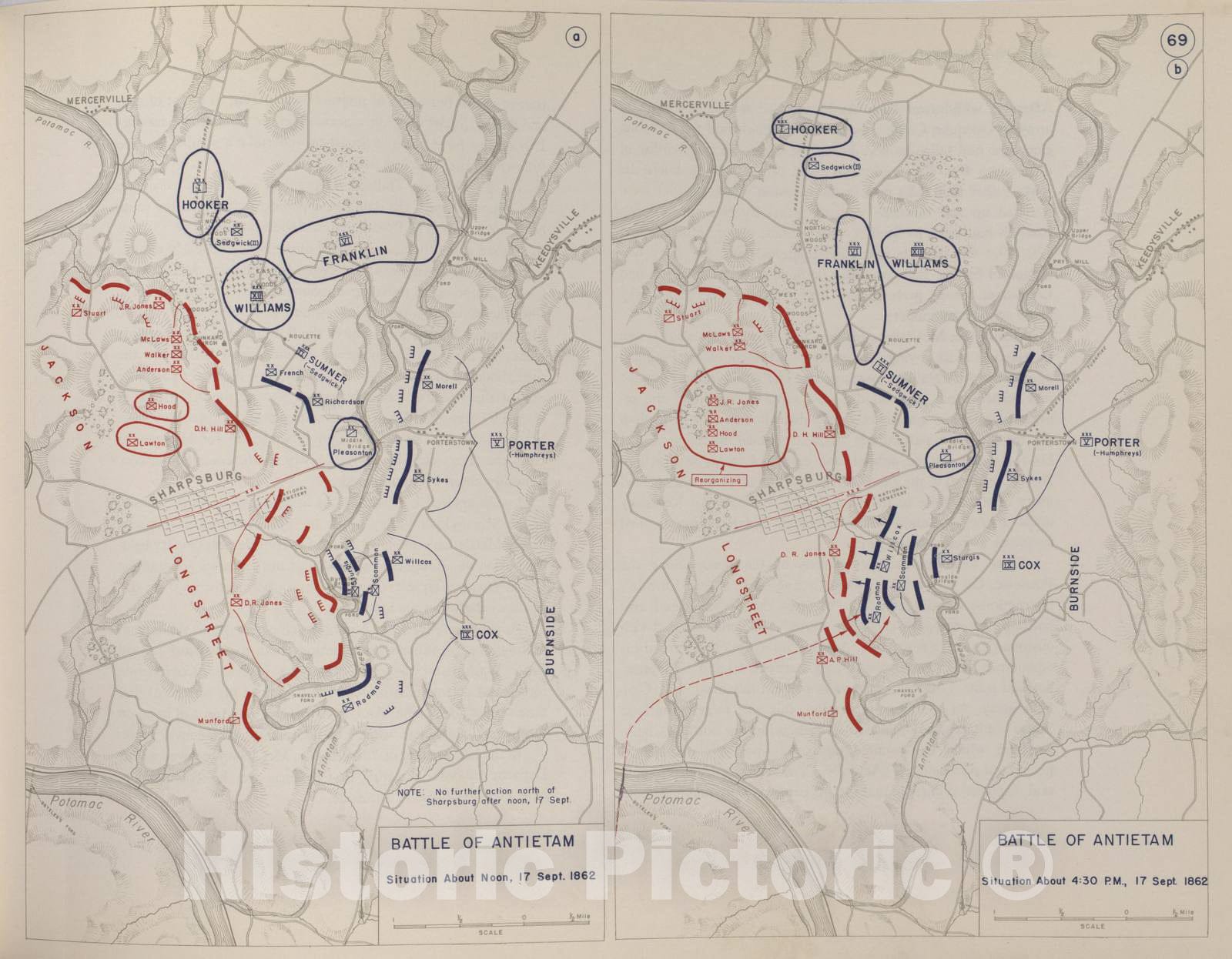 Historic 1959 Map - The West Point Atlas of American Wars - Antietam Campaign, Sept. 1862