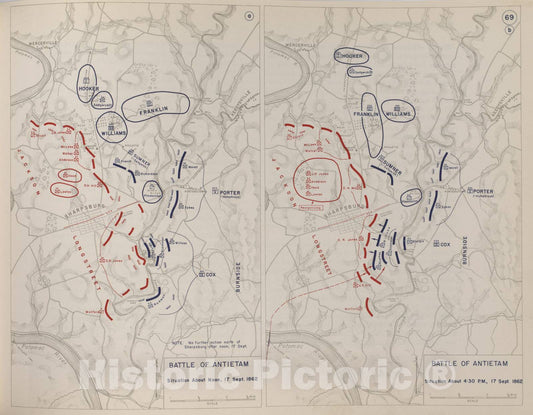 Historic 1959 Map - The West Point Atlas of American Wars - Antietam Campaign, Sept. 1862