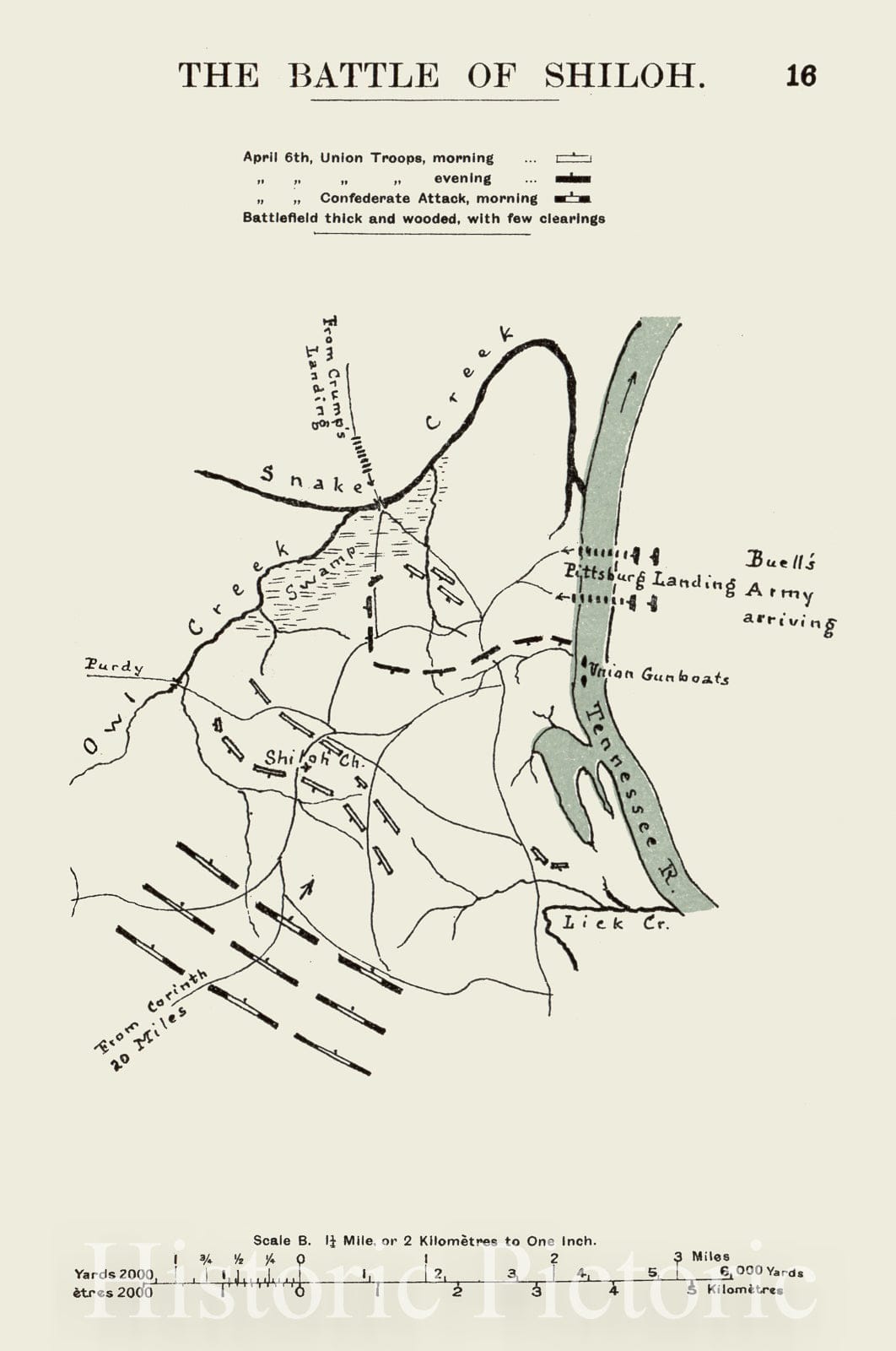 Historic 1910 Map - The American Civil War-maps. - Battle of Shiloh 1