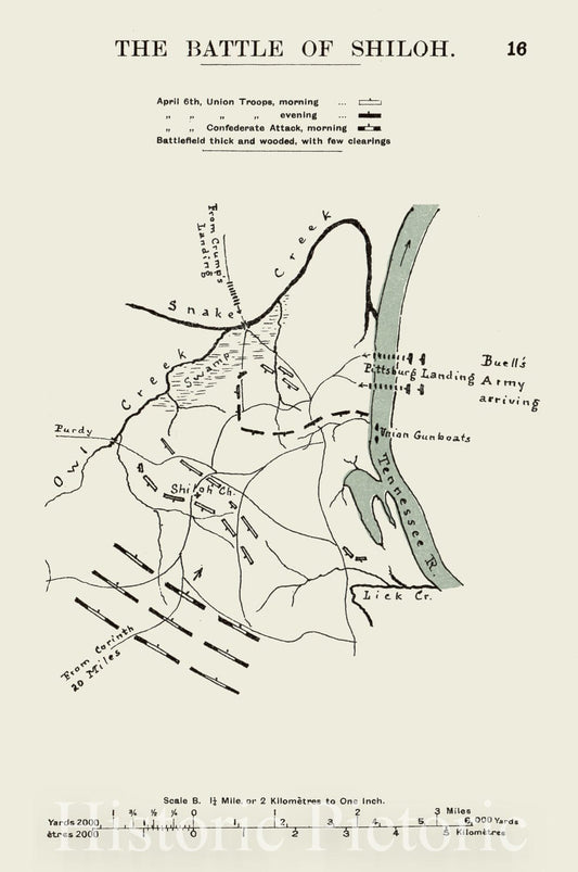 Historic 1910 Map - The American Civil War-maps. - Battle of Shiloh 1