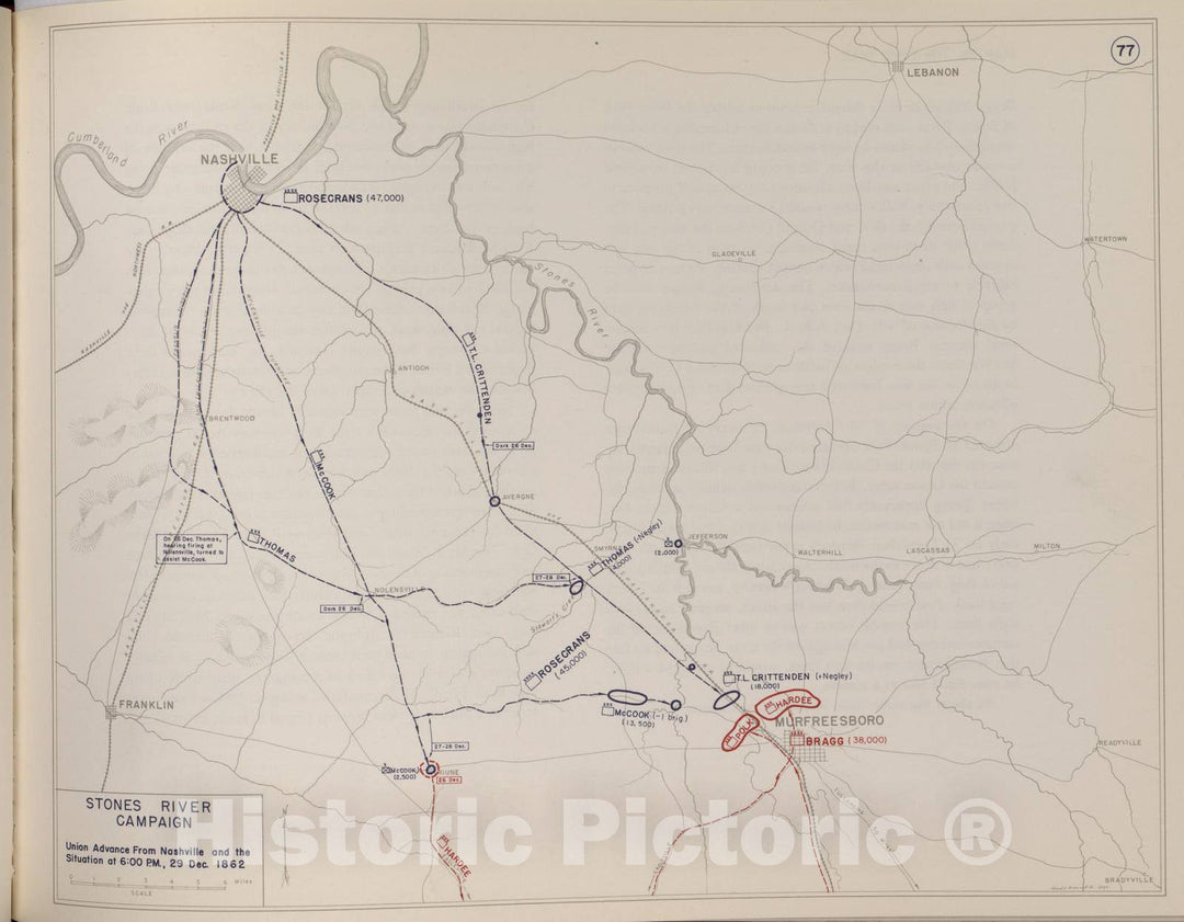 Historic 1959 Map - The West Point Atlas of American Wars - Stones River Campaign, Dec. 1862 7