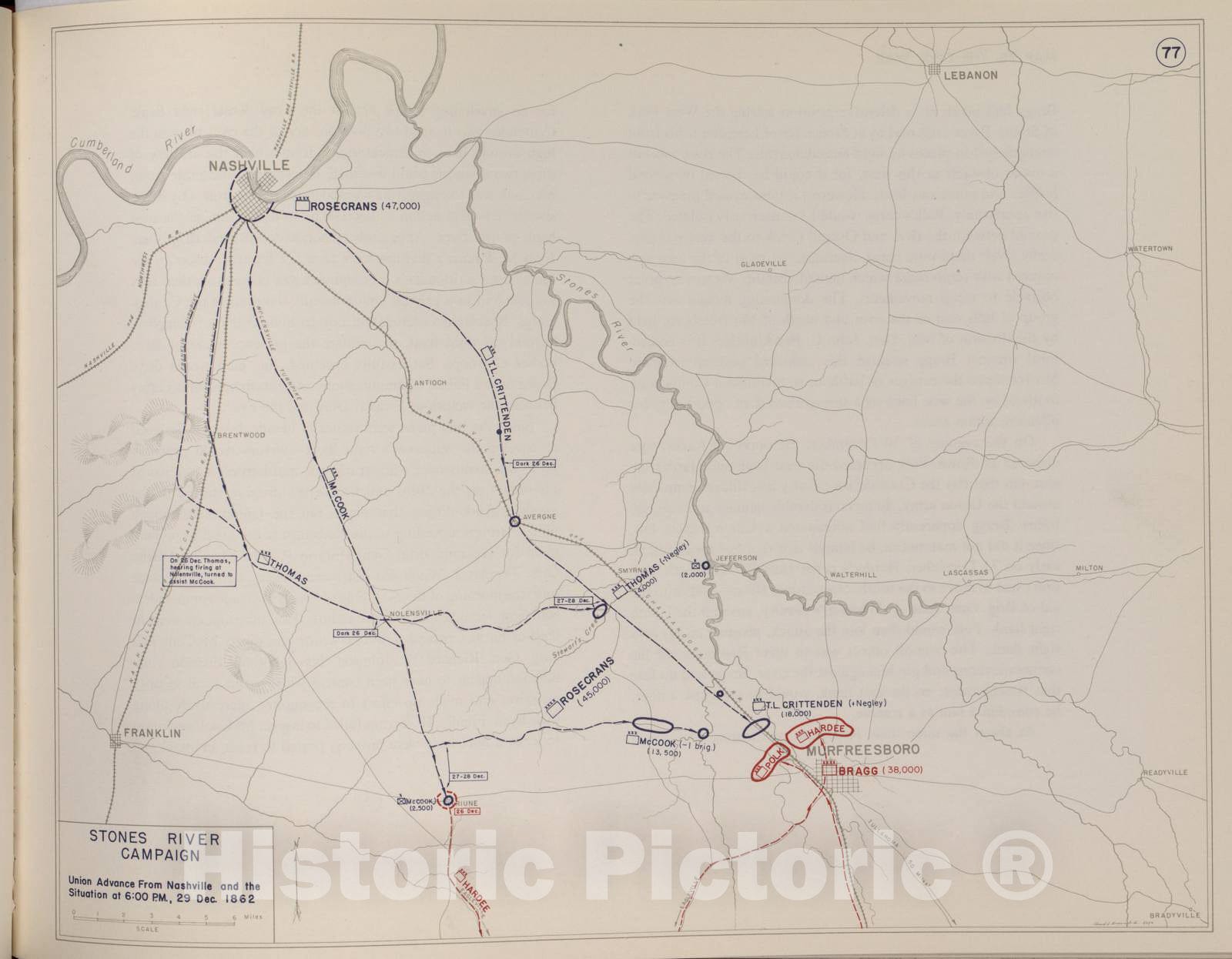 Historic 1959 Map - The West Point Atlas of American Wars - Stones River Campaign, Dec. 1862 7