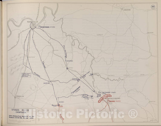 Historic 1959 Map - The West Point Atlas of American Wars - Stones River Campaign, Dec. 1862 7