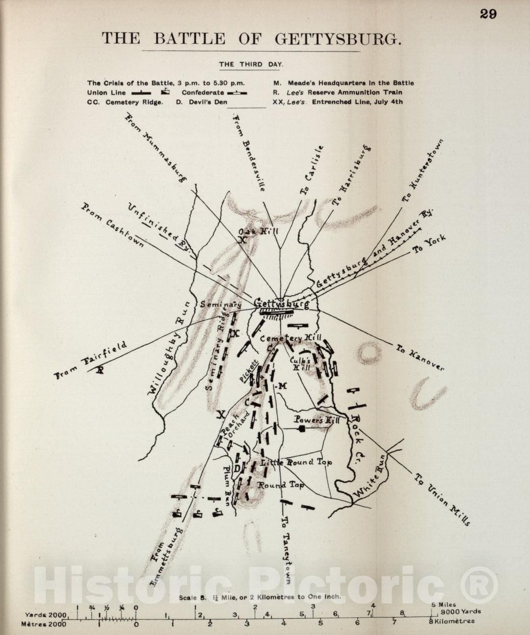 Historic 1910 Map - The American Civil War-maps. - Battle of Gettysburg, The Third Day 2