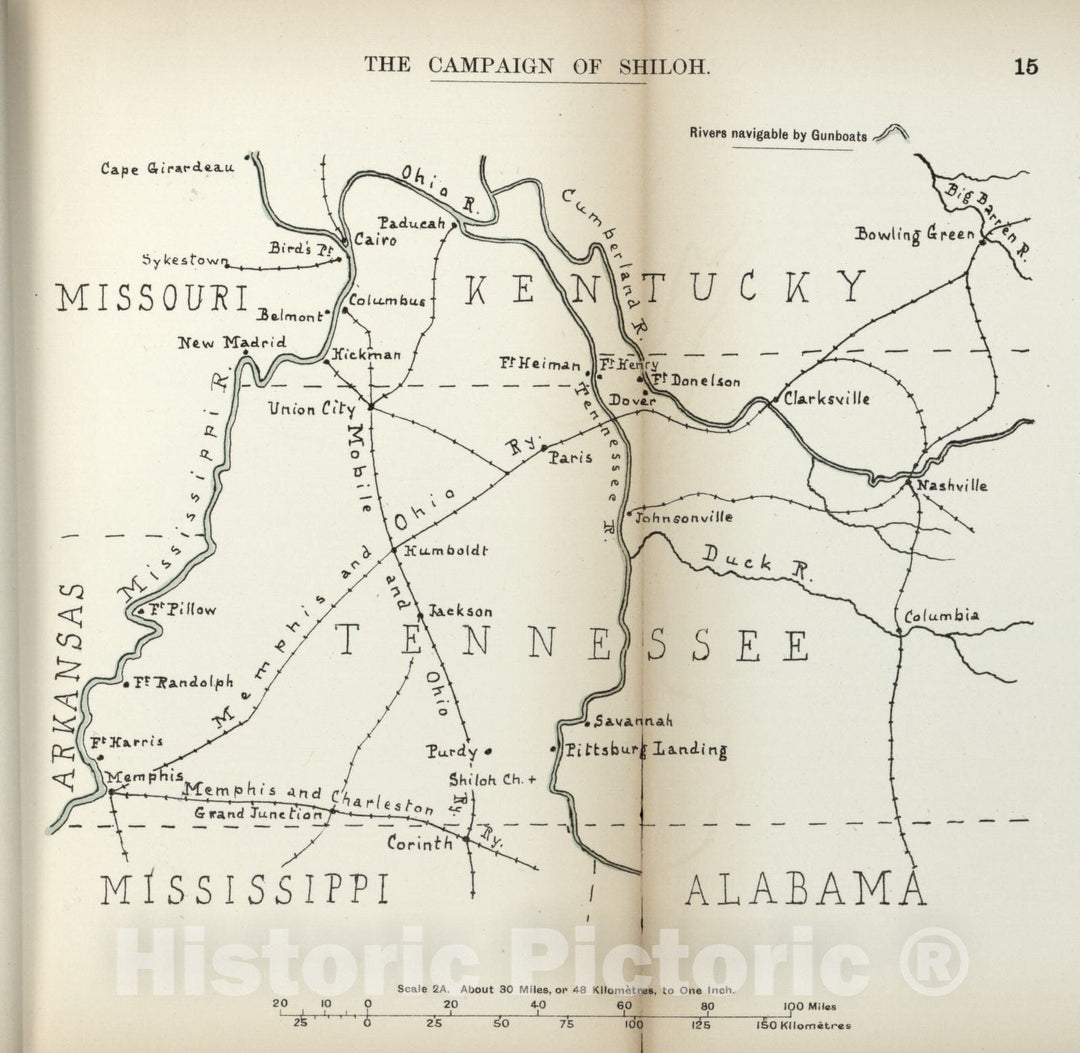 Historic 1910 Map - The American Civil War-maps. - Campaign of Shiloh 1