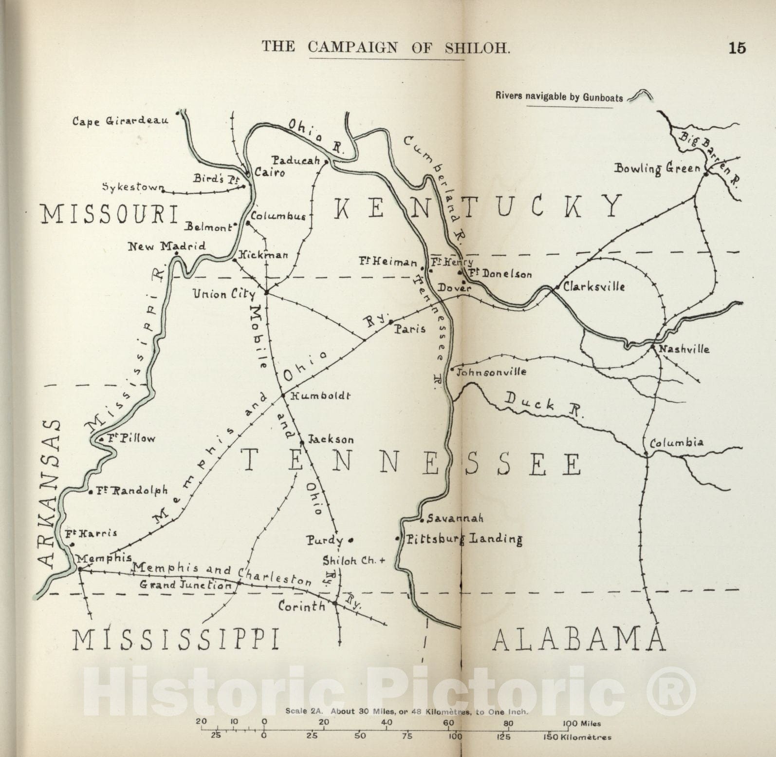 Historic 1910 Map - The American Civil War-maps. - Campaign of Shiloh 1