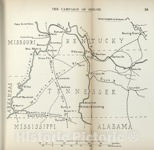 Historic 1910 Map - The American Civil War-maps. - Campaign of Shiloh 1