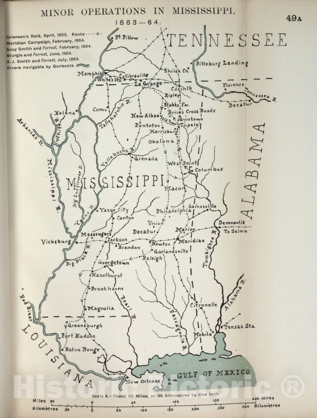 Historic 1910 Map - The American Civil War-maps. - Minor Operations in Mississippi, 1863-1864 2