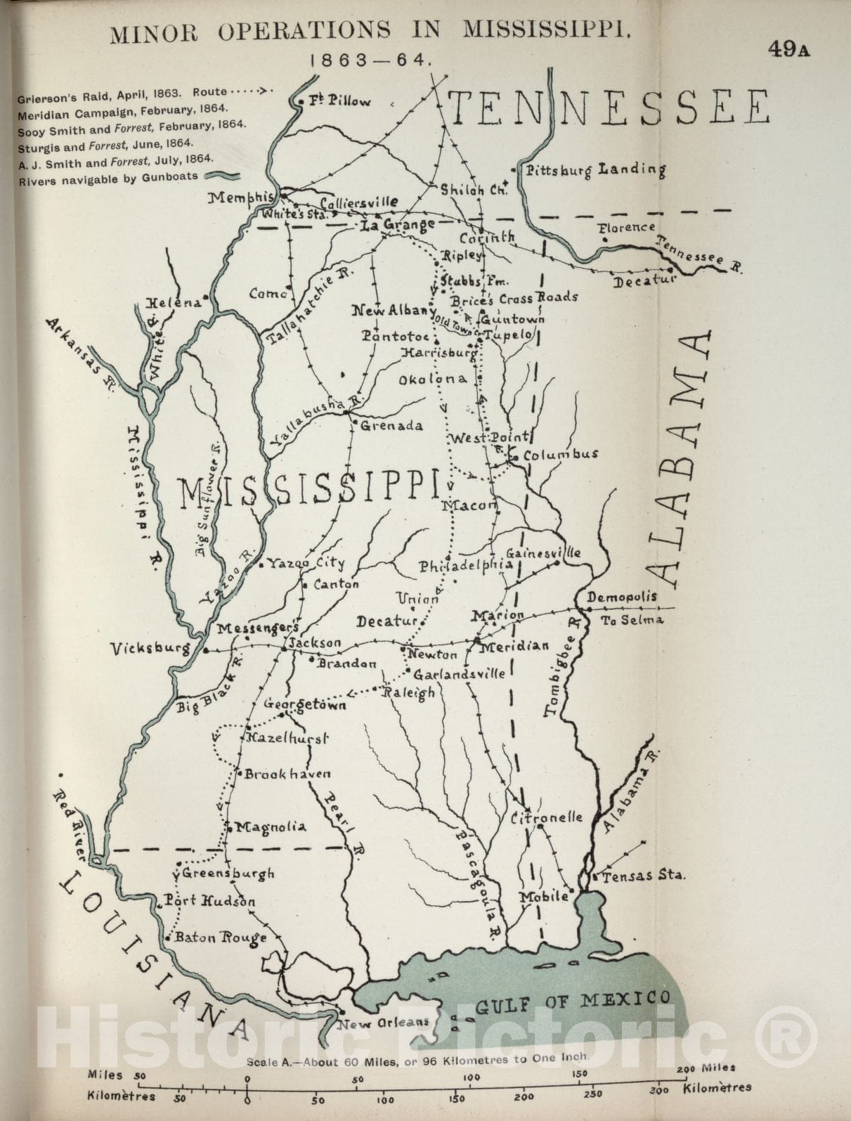 Historic 1910 Map - The American Civil War-maps. - Minor Operations in Mississippi, 1863-1864 2
