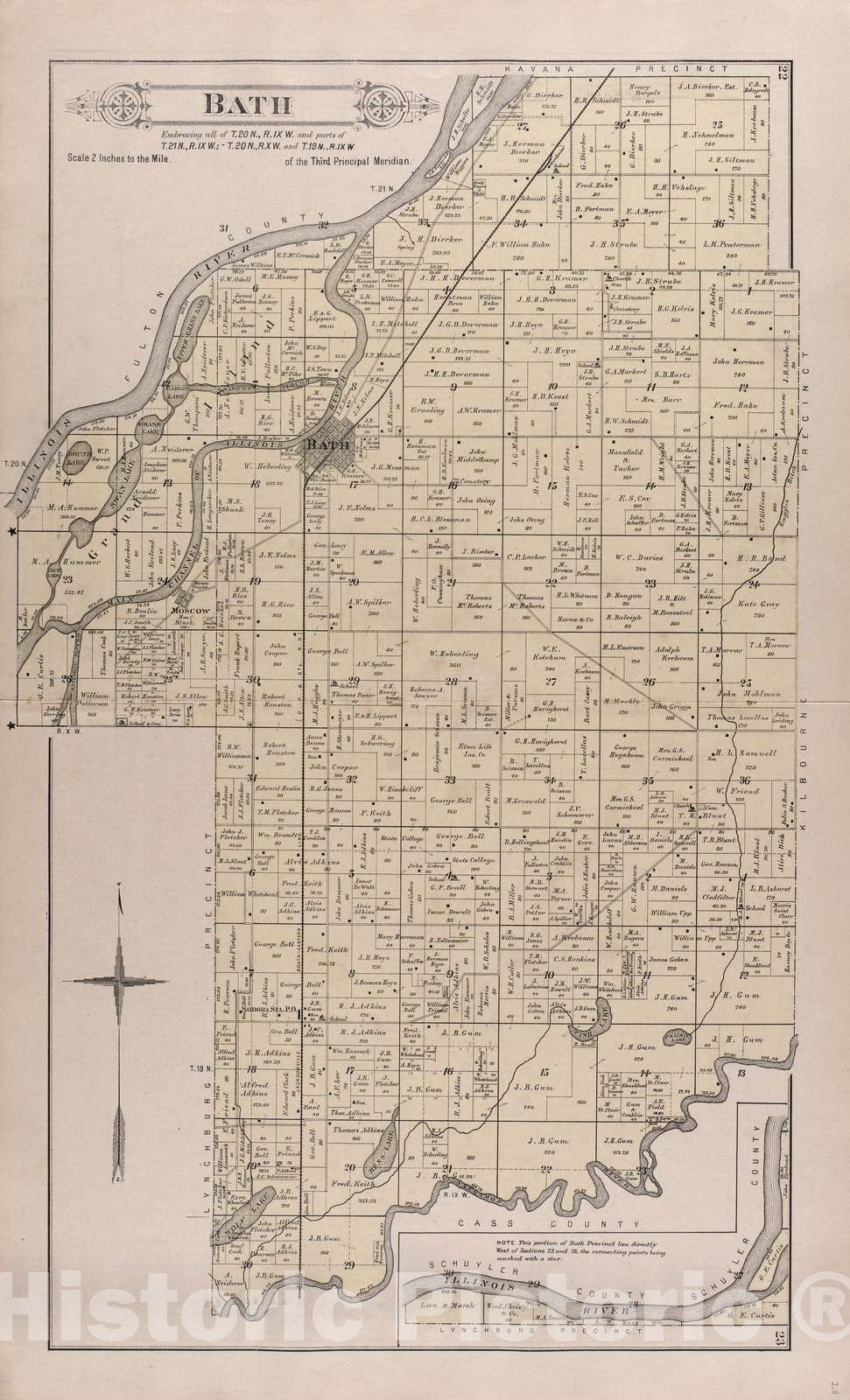 Historic 1891 Map - Plat Book of Mason County, Illinois - Bath 1