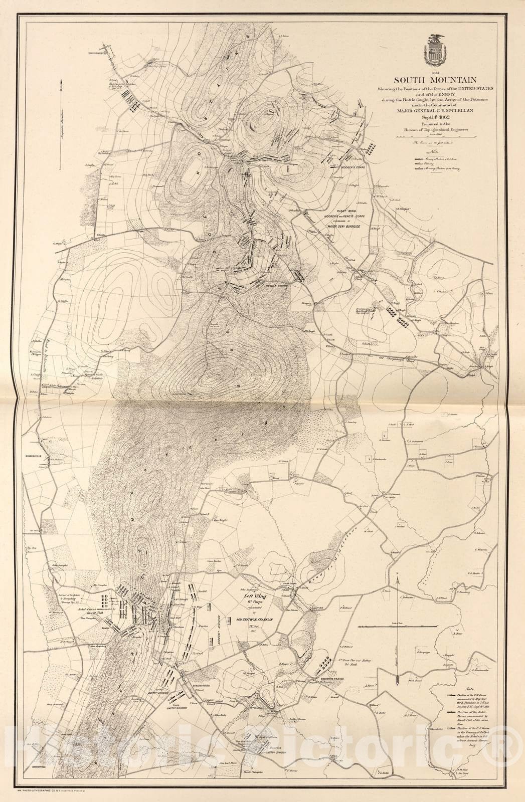 Historic 1879 Map - Military maps. - South Mountain, During Battle Fought by Army of The Potomac, 1862