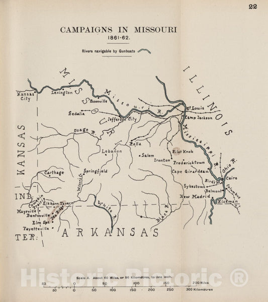 Historic 1910 Map - The American Civil War-maps. - Campaigns in Missouri, 1861-1862 1