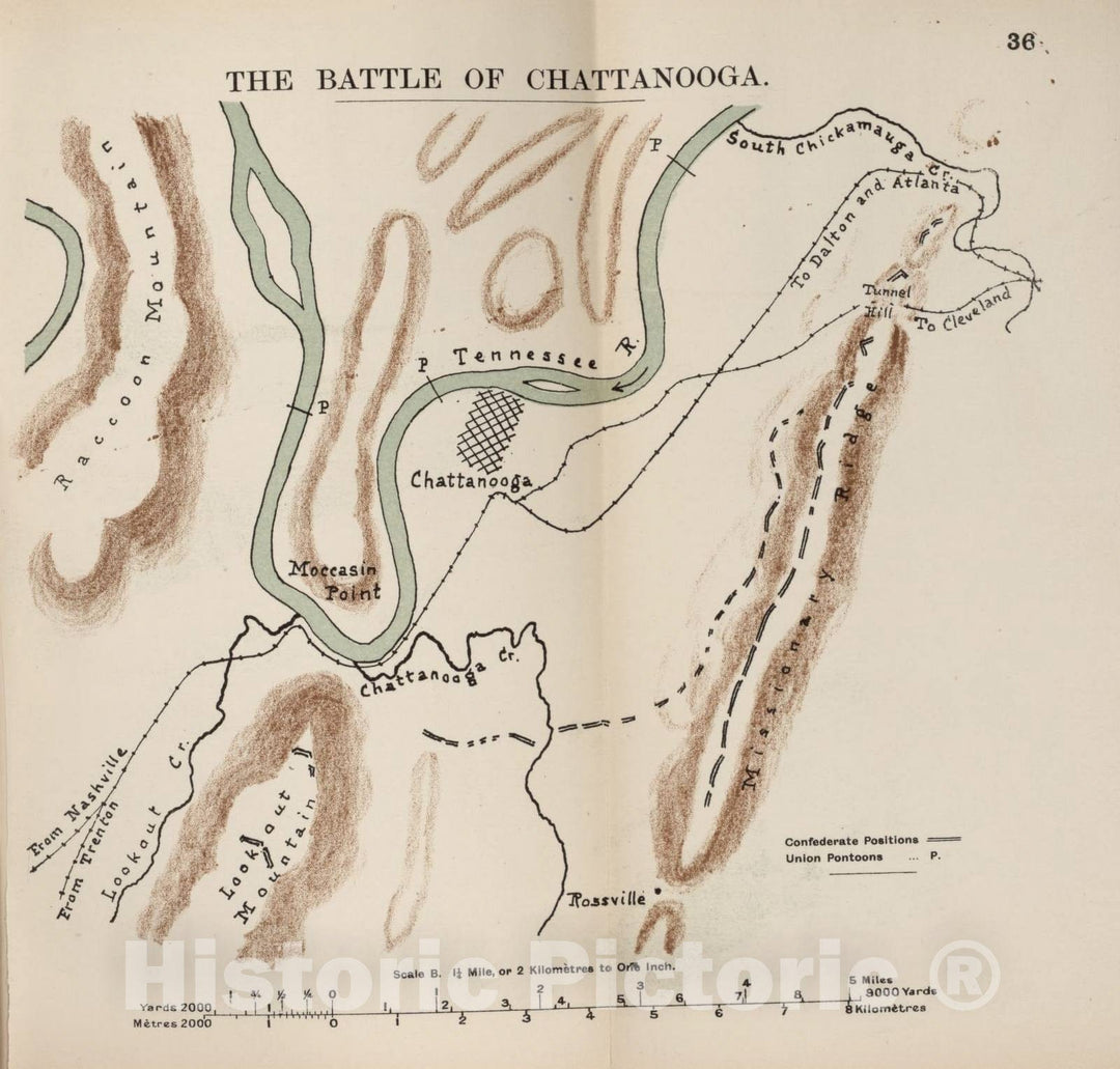 Historic 1910 Map - The American Civil War-maps. - Battle of Chattanooga 1