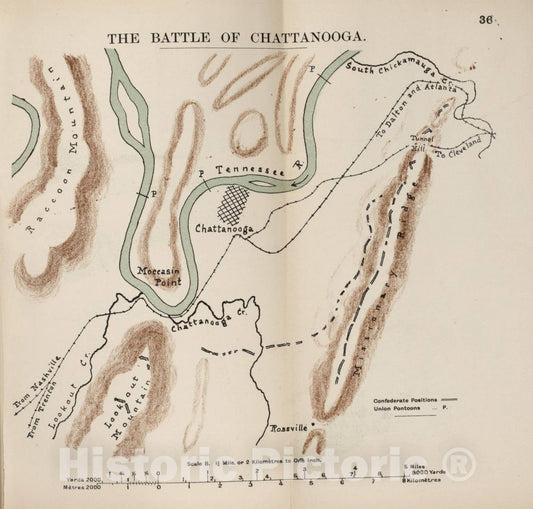 Historic 1910 Map - The American Civil War-maps. - Battle of Chattanooga 1