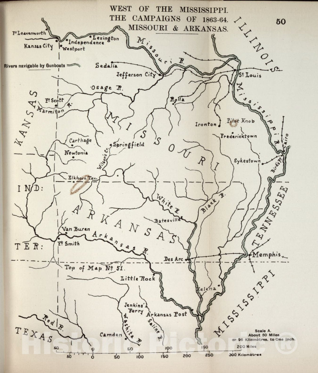 Historic 1910 Map - The American Civil War-maps. - West of The Mississippi, campaigns of 1863-1864, Louisiana 2