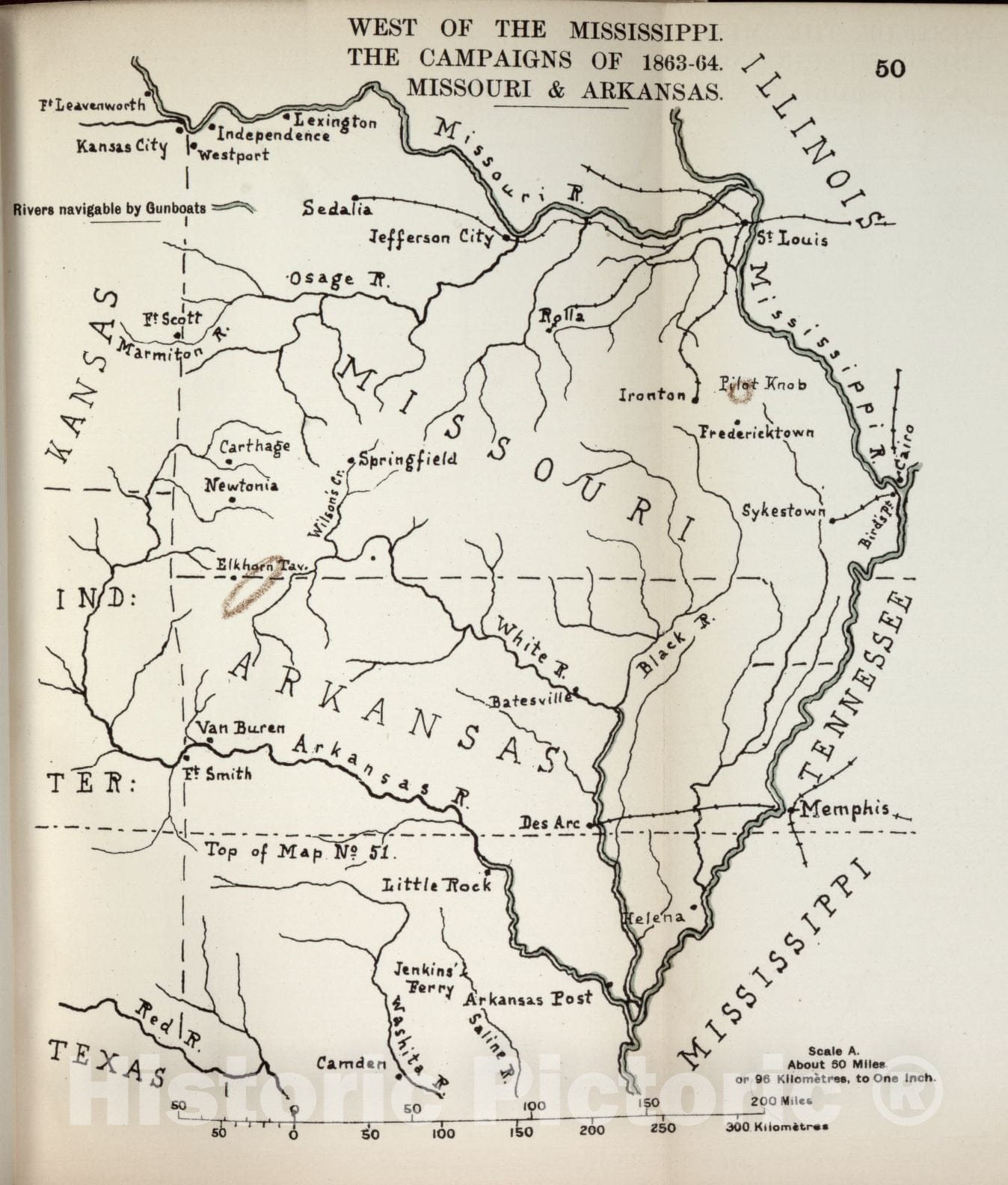 Historic 1910 Map - The American Civil War-maps. - West of The Mississippi, campaigns of 1863-1864, Louisiana 2