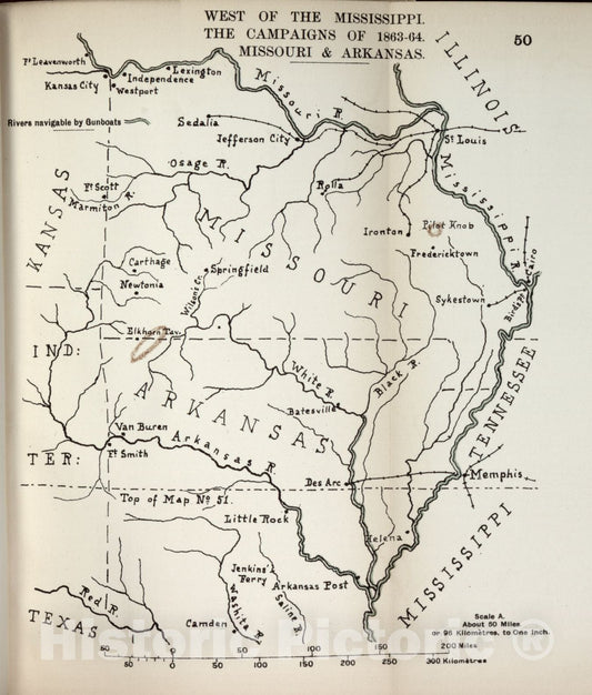 Historic 1910 Map - The American Civil War-maps. - West of The Mississippi, campaigns of 1863-1864, Louisiana 2