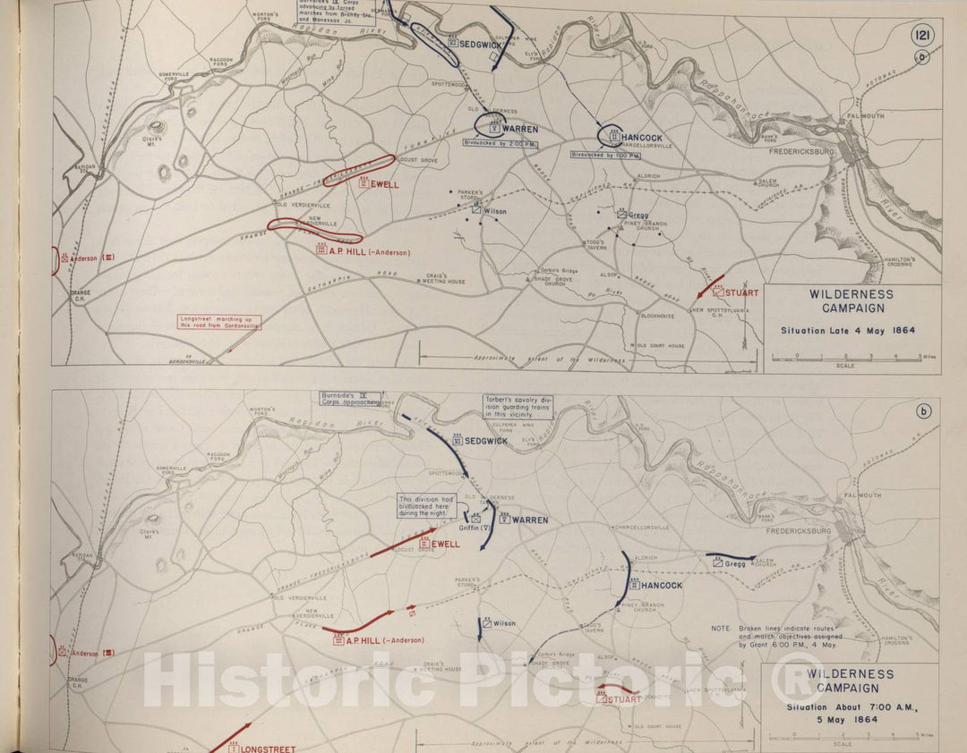 Historic 1959 Map - The West Point Atlas of American Wars - Wilderness Campaign, May 1864 3
