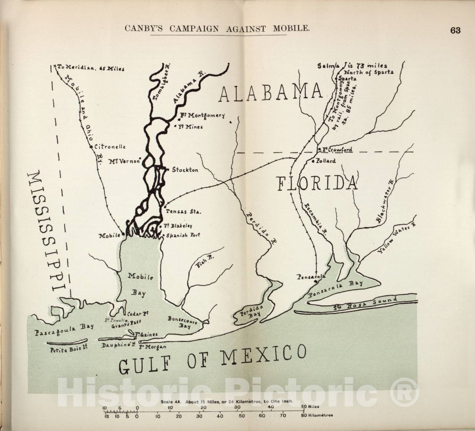 Historic 1910 Map - The American Civil War-maps. - Canby's Campaign Against Mobile 2