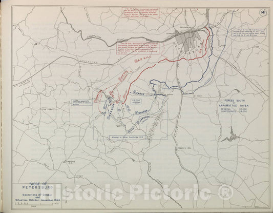 Historic 1959 Map - The West Point Atlas of American Wars - Siege of Petersburg, A.P. Hill, June 1864