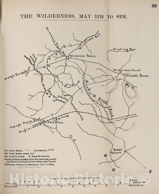 Historic 1910 Map - The American Civil War-maps. - The Wilderness, May 5-8 2