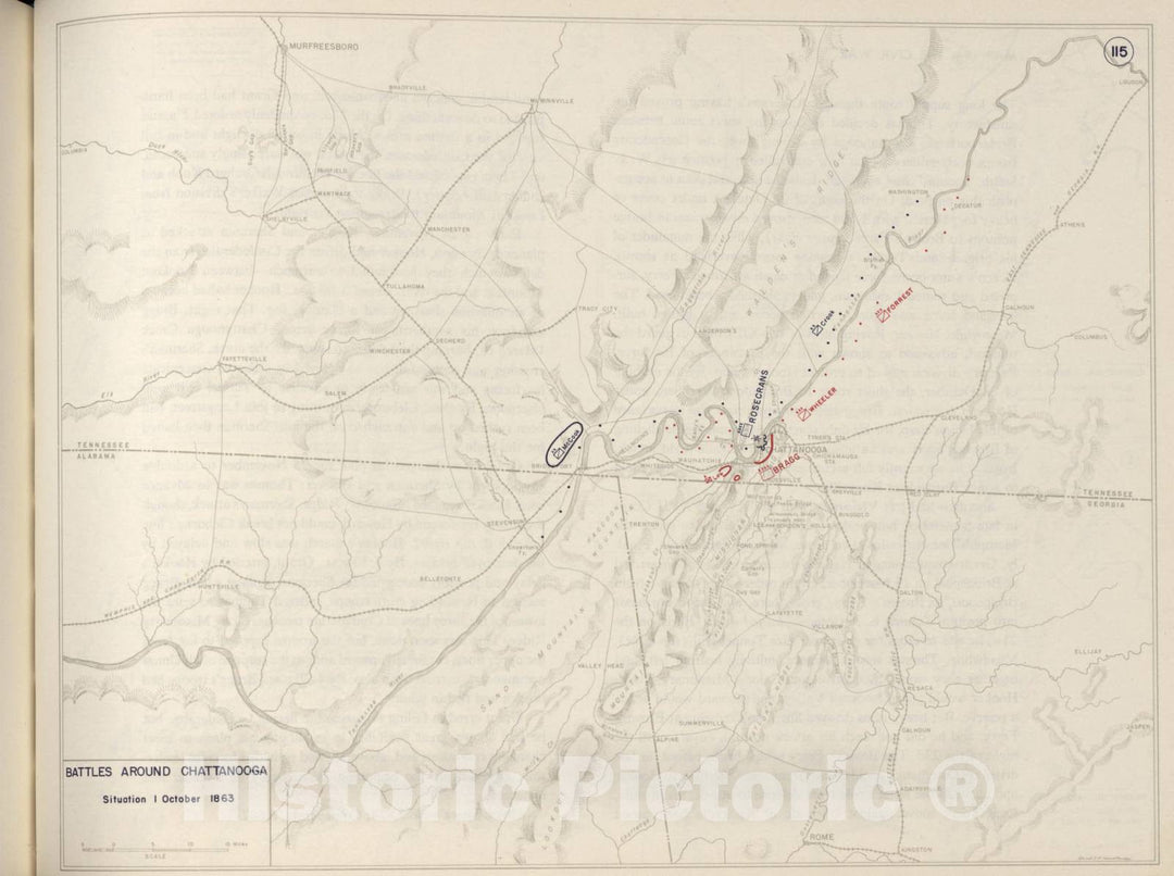 Historic 1962 Map - The West Point Atlas of The Civil War - Battles Around Chattanooga,Lookout Mountain; Missionary Ridge; Oct.-Nov. 1863