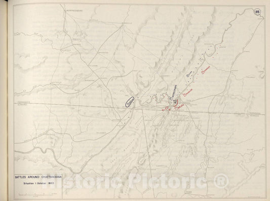 Historic 1962 Map - The West Point Atlas of The Civil War - Battles Around Chattanooga,Lookout Mountain; Missionary Ridge; Oct.-Nov. 1863