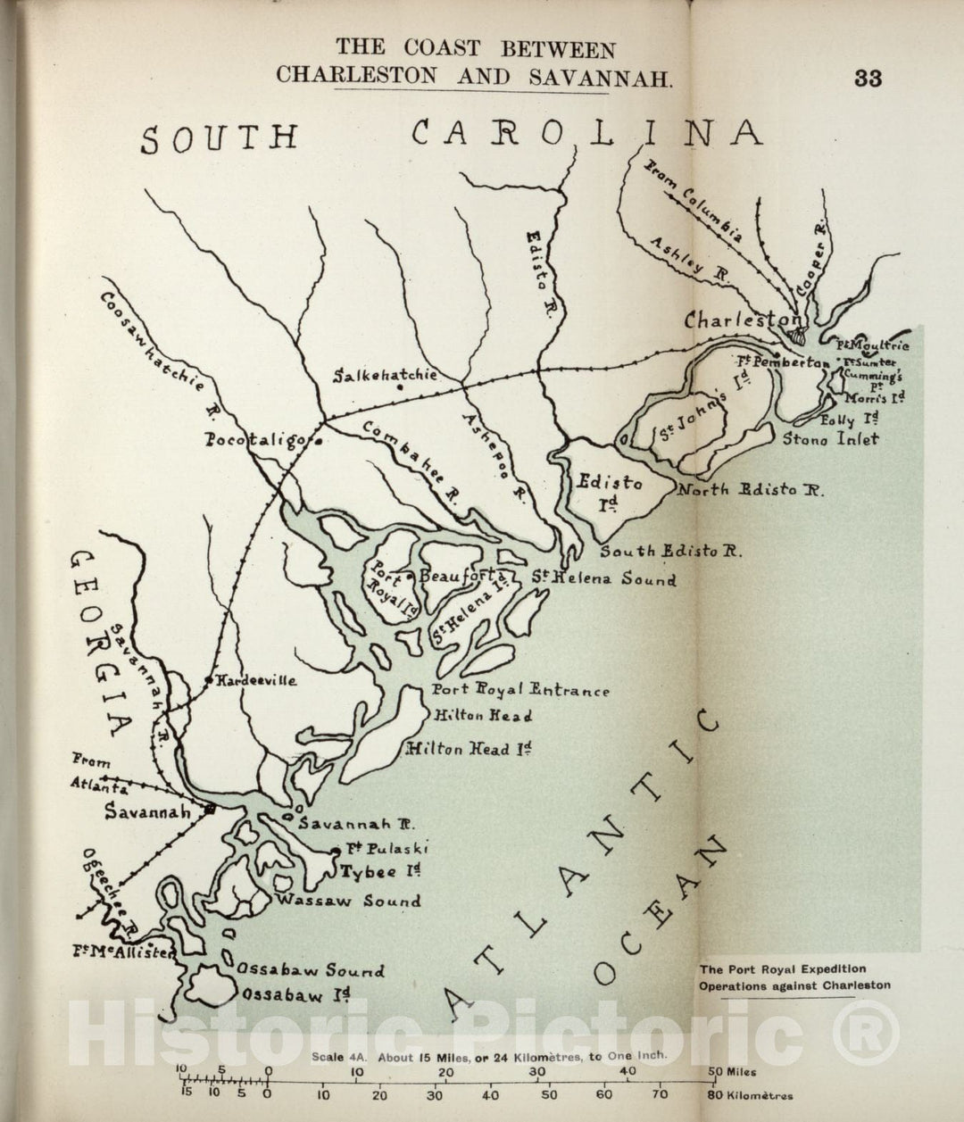 Historic 1910 Map - The American Civil War-maps. - Coast Between Charleston and Savannah 2