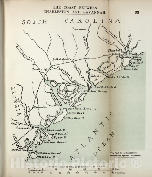 Historic 1910 Map - The American Civil War-maps. - Coast Between Charleston and Savannah 2