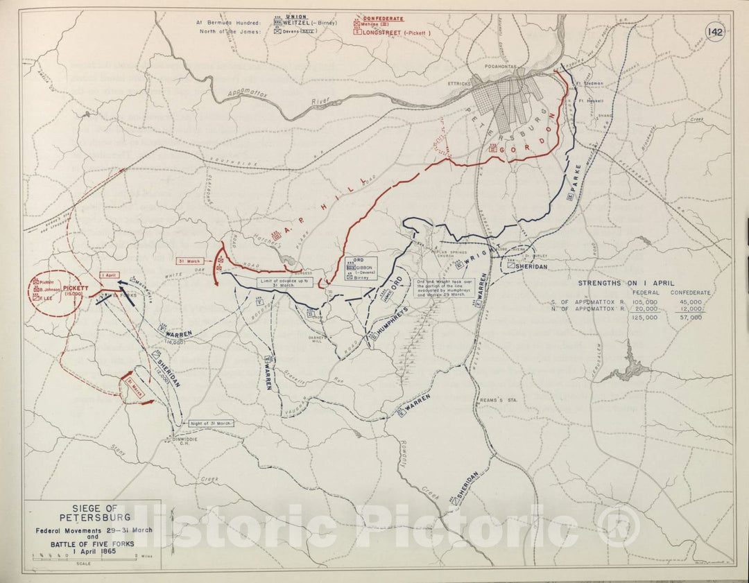Historic 1959 Map - The West Point Atlas of American Wars - Siege of Petersburg, Weldon R.R. Near Globe Tavern, July 1864
